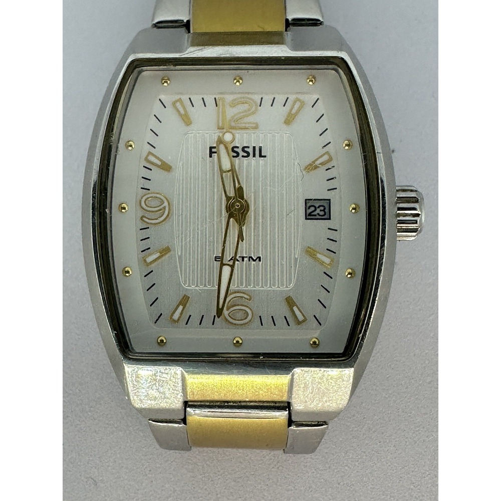 Fossil AM-4291 Two Tone Women Watch New Battery Date Display 6" inch wrist MAX Z